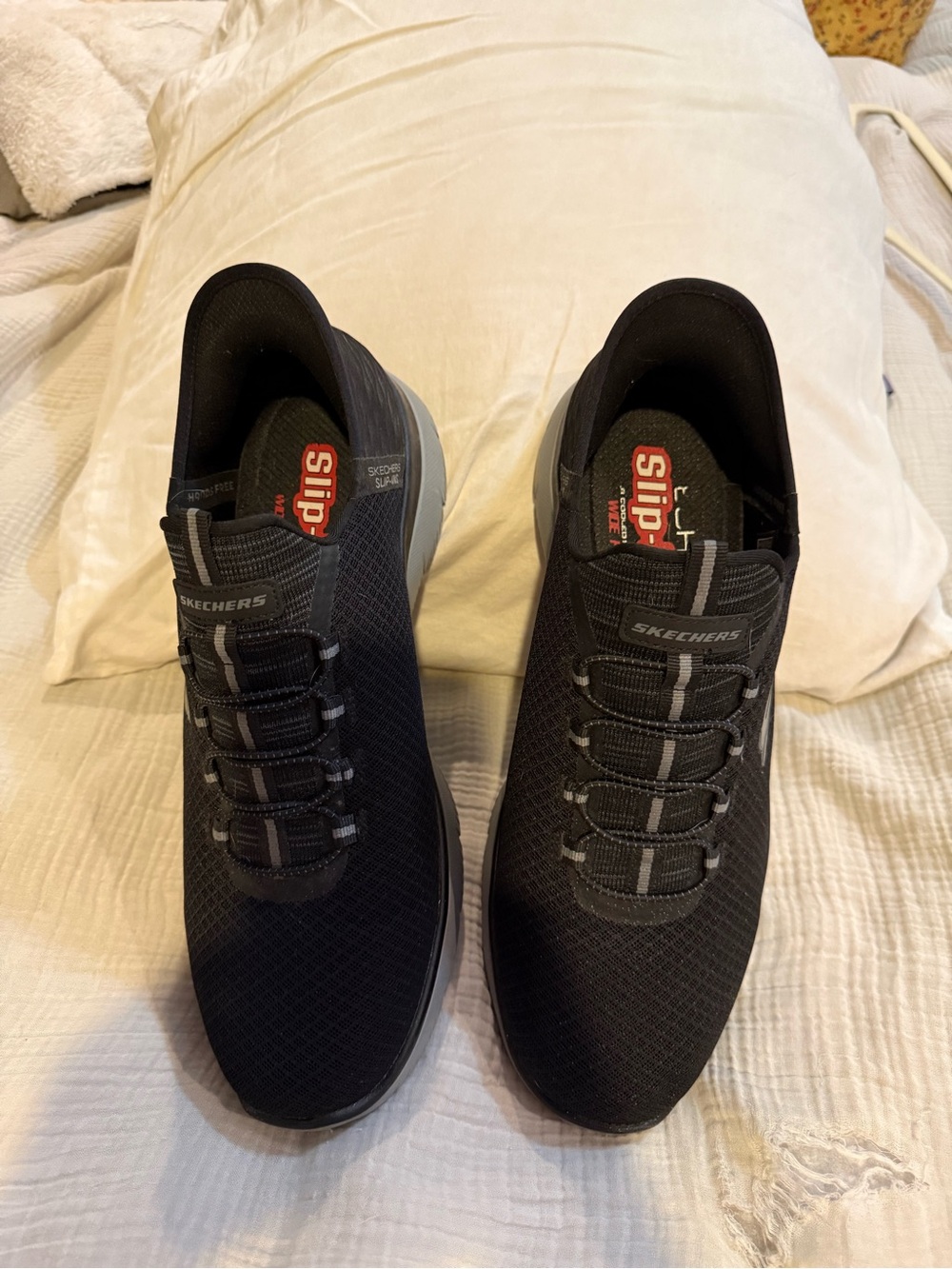 Skechers Men’s Black Athletic Slip-On Sneakers with Gray Stripes